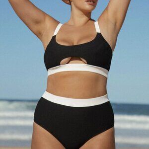 Berlook Contrast Trim Plus Size Bikini Top and Bottom 55